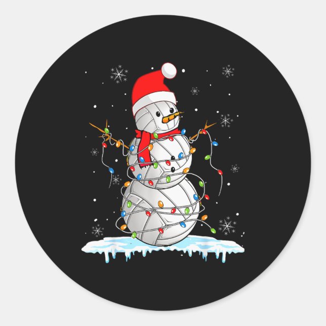 Snowmies Santa Lights Christmas Snowman Volleyball Classic Round Sticker (Front)