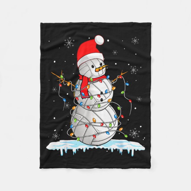 Snowmies Santa Lights Christmas Snowman Volleyball Fleece Blanket (Front)