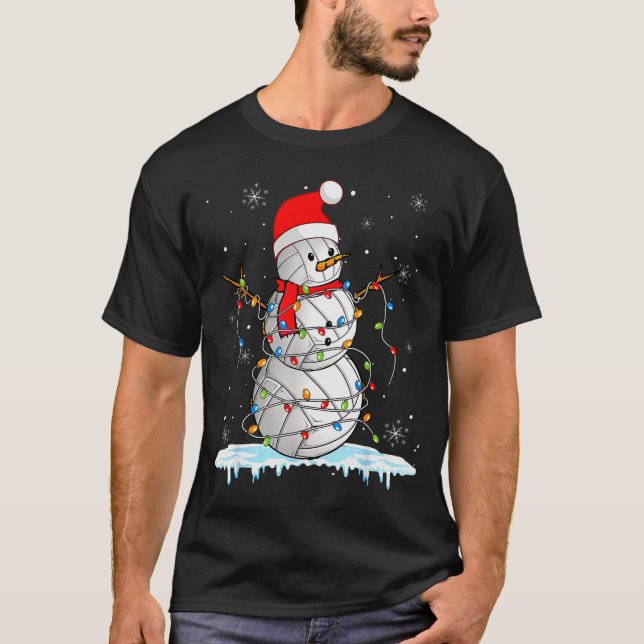 Snowmies Santa Lights Christmas Snowman Volleyball T-Shirt (Front)