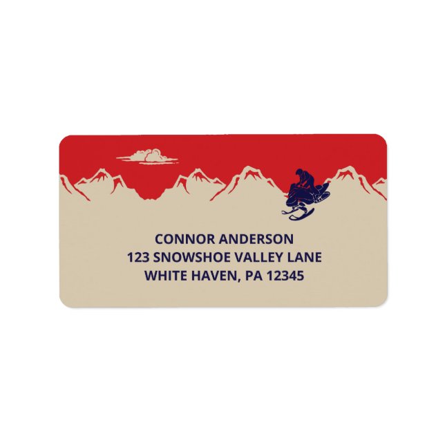 Snowmobile and Mountains Return Address Label (Front)