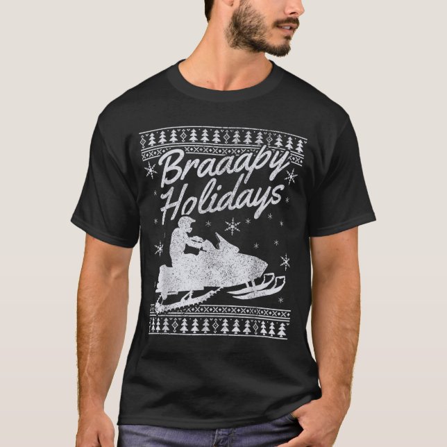 Snowmobile Braapy Holidays Funny Braap Ugly Christ T-Shirt (Front)