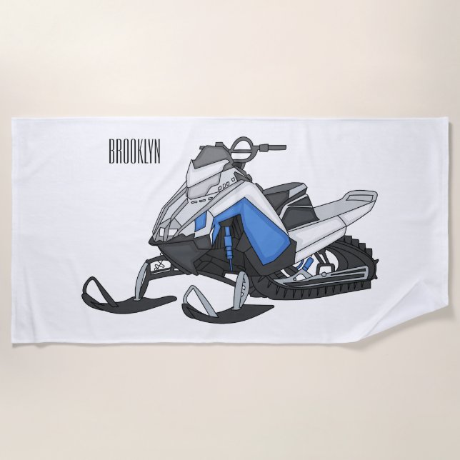 Snowmobile cartoon illustration beach towel (Front)