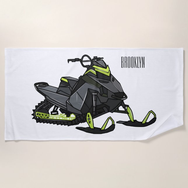 Snowmobile cartoon illustration  beach towel (Front)