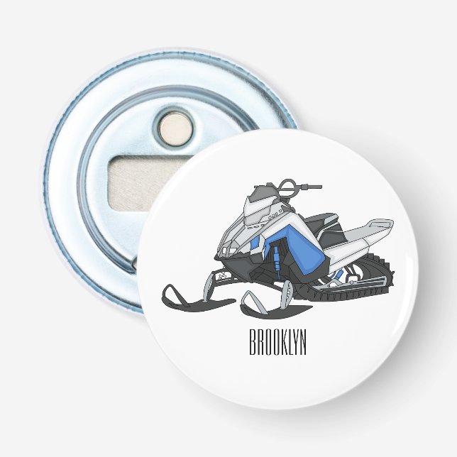 Snowmobile cartoon illustration bottle opener (Front)