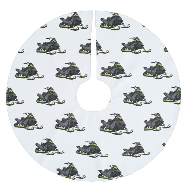Snowmobile cartoon illustration  brushed polyester tree skirt (Front)