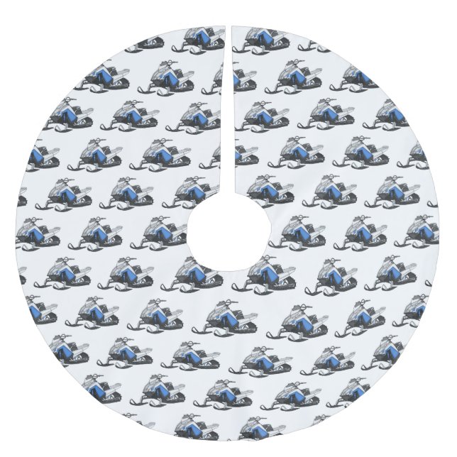 Snowmobile cartoon illustration brushed polyester tree skirt (Front)