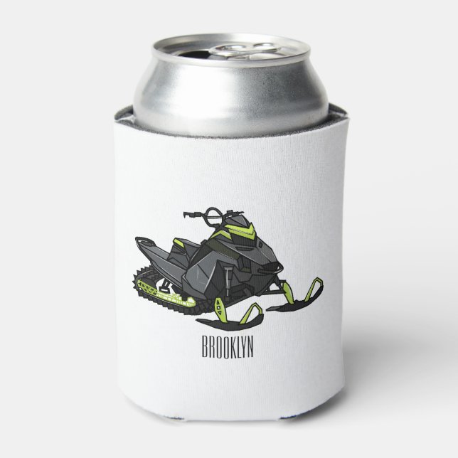 Snowmobile cartoon illustration  can cooler (Can Front)