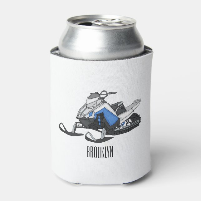 Snowmobile cartoon illustration can cooler (Can Front)