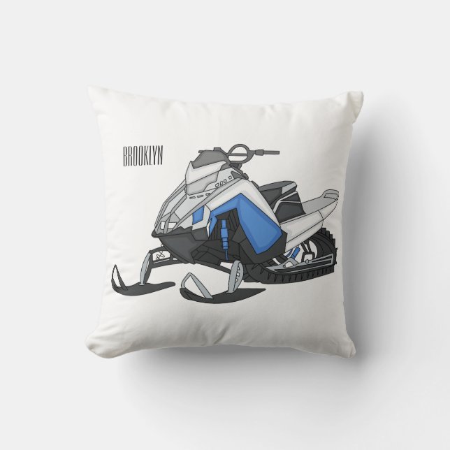 Snowmobile cartoon illustration cushion (Front)