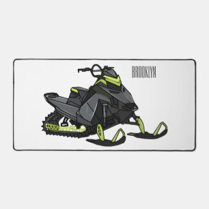 Snowmobile cartoon illustration desk mat
