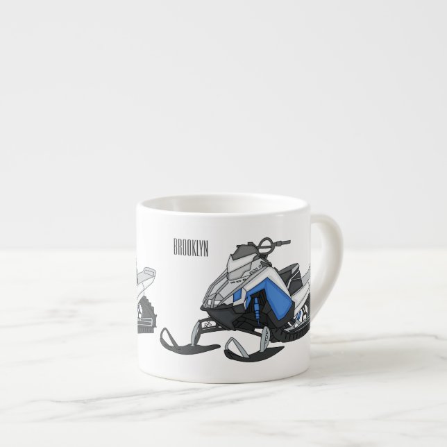 Snowmobile cartoon illustration espresso cup (Front Right)