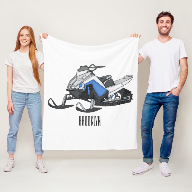 Snowmobile cartoon illustration fleece blanket (In Situ)