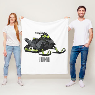 Snowmobile cartoon illustration  fleece blanket