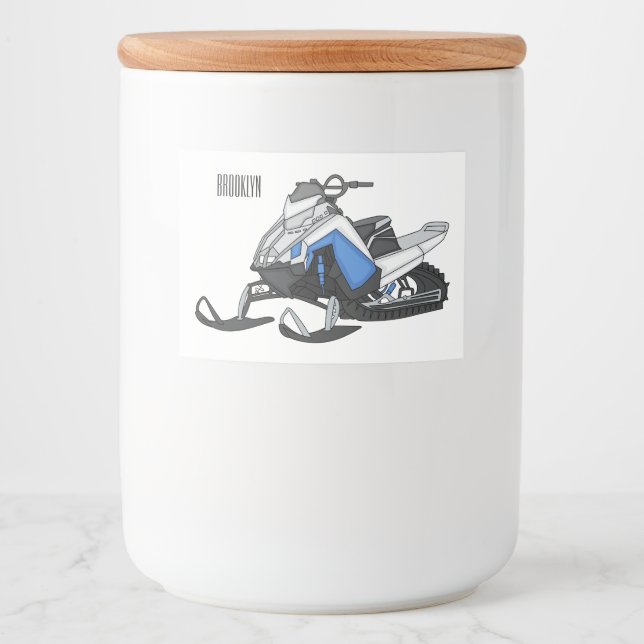 Snowmobile cartoon illustration food label (Front)