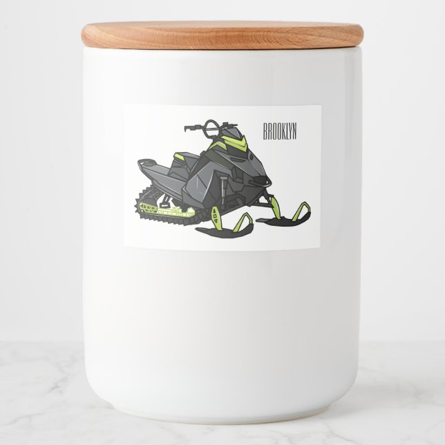 Snowmobile cartoon illustration  food label (Front)