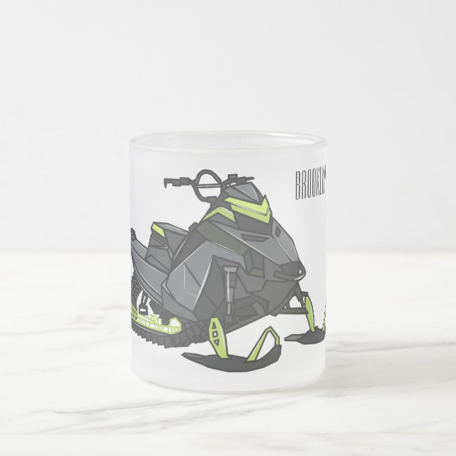 Snowmobile cartoon illustration  frosted glass coffee mug (Center)
