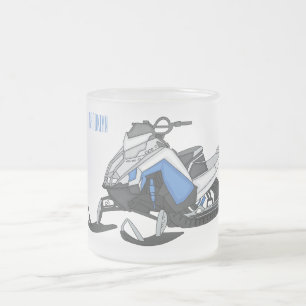 Snowmobile cartoon illustration frosted glass coffee mug