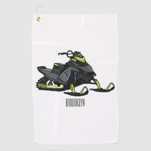 Snowmobile cartoon illustration golf towel