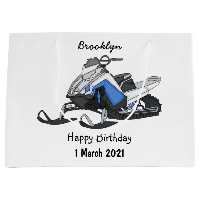 Snowmobile cartoon illustration large gift bag (Front)