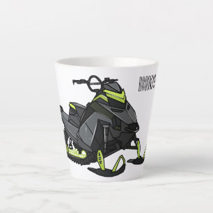 Snowmobile cartoon illustration  latte mug