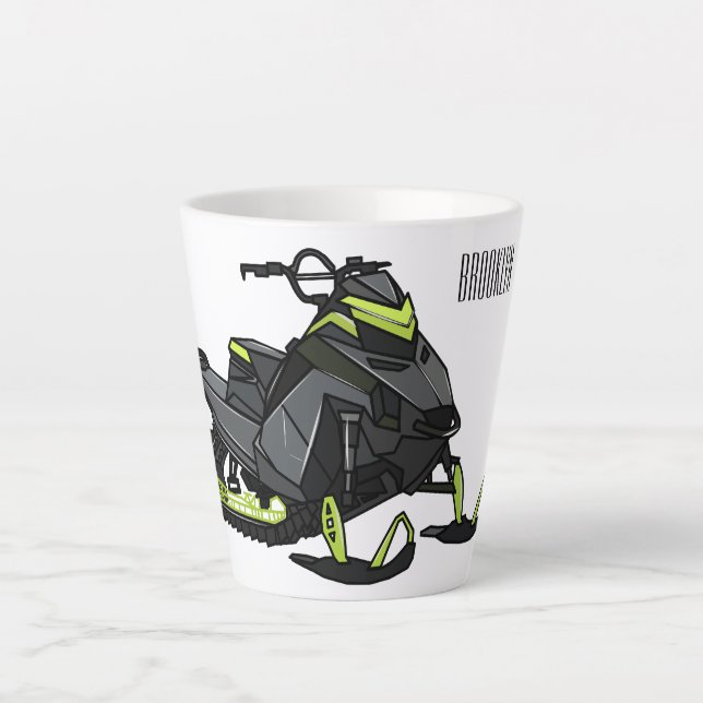 Snowmobile cartoon illustration  latte mug (Front)