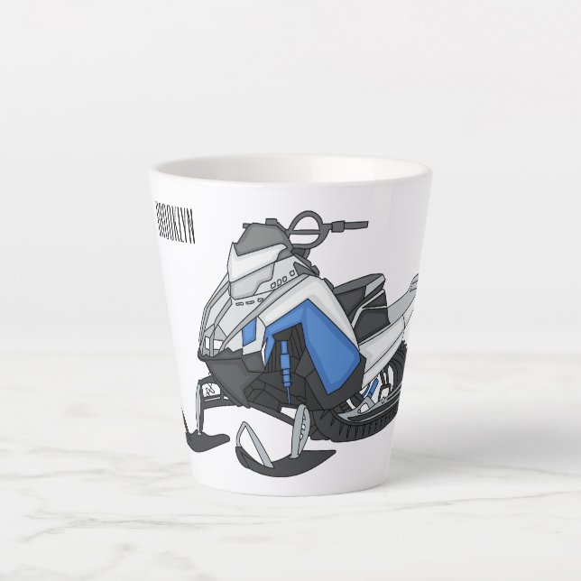 Snowmobile cartoon illustration latte mug (Front)