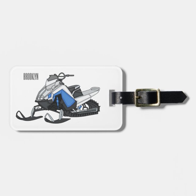Snowmobile cartoon illustration luggage tag (Front Horizontal)