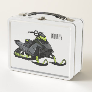 Snowmobile cartoon illustration metal lunch box
