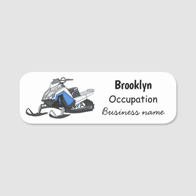 Snowmobile cartoon illustration name tag (Front)