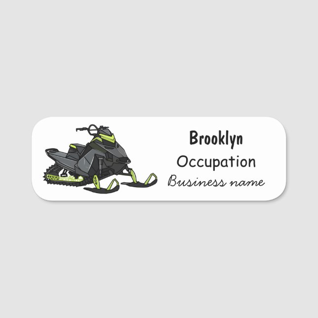 Snowmobile cartoon illustration name tag (Front)