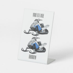 Snowmobile cartoon illustration pedestal sign