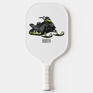 Snowmobile cartoon illustration pickleball paddle
