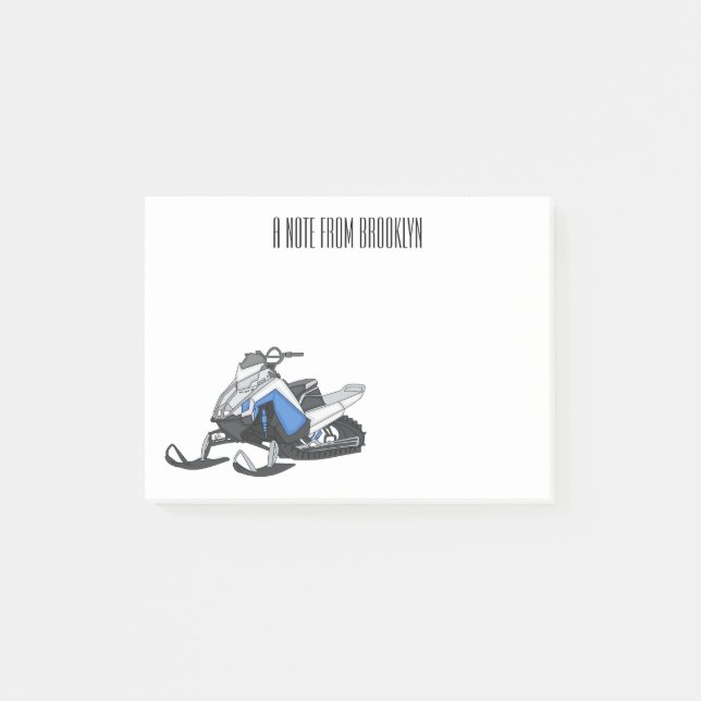 Snowmobile cartoon illustration  post-it notes (Front)