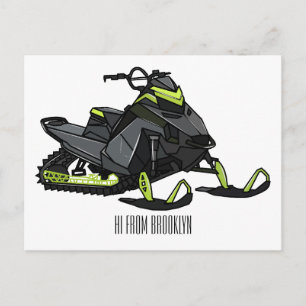 Snowmobile cartoon illustration postcard