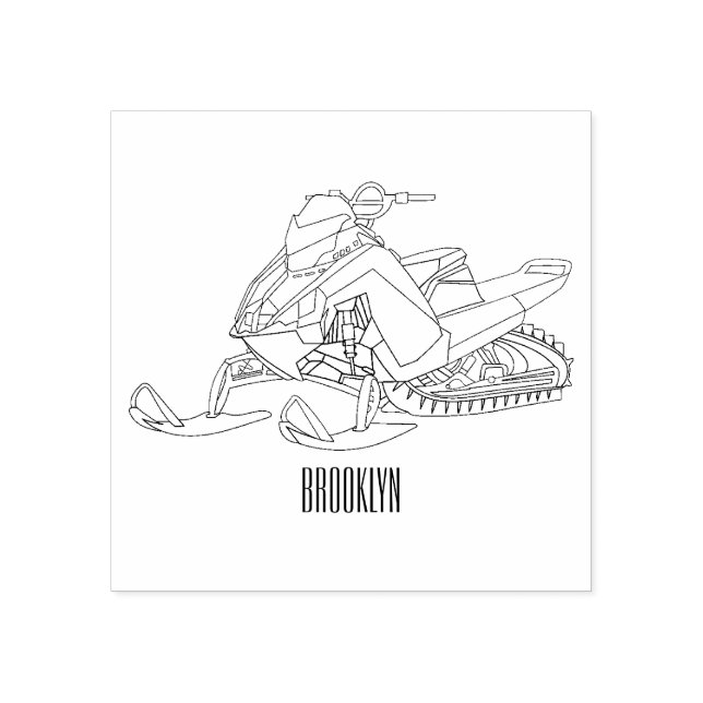 Snowmobile cartoon illustration rubber stamp (Imprint)