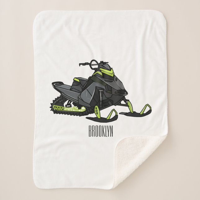 Snowmobile cartoon illustration sherpa blanket (Front)