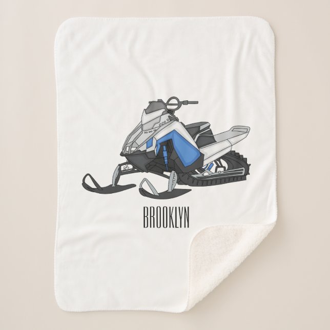 Snowmobile cartoon illustration sherpa blanket (Front)