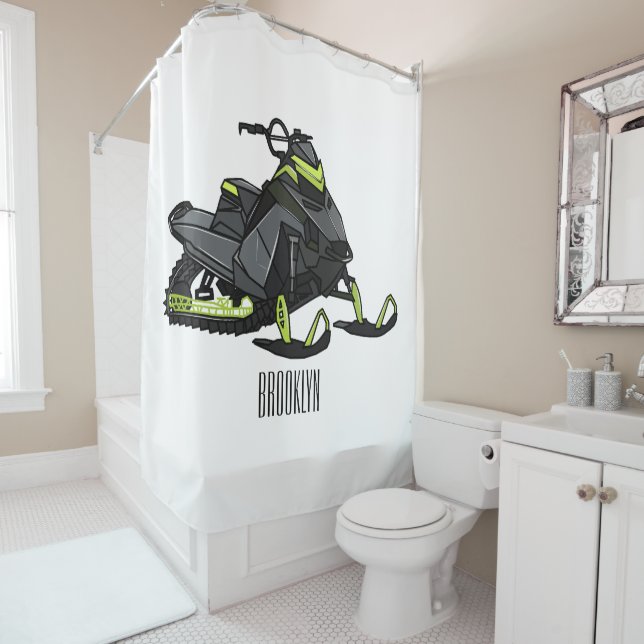 Snowmobile cartoon illustration  shower curtain (In Situ)