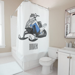 Snowmobile cartoon illustration shower curtain