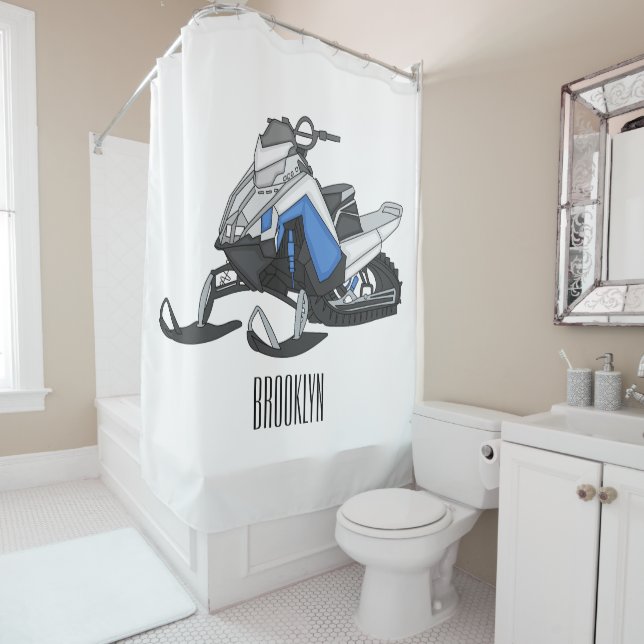 Snowmobile cartoon illustration shower curtain (In Situ)