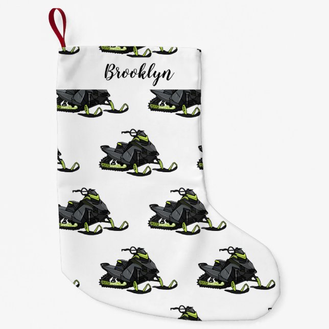Snowmobile cartoon illustration small christmas stocking (Front)
