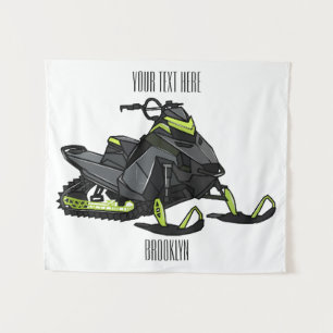Snowmobile cartoon illustration  tapestry