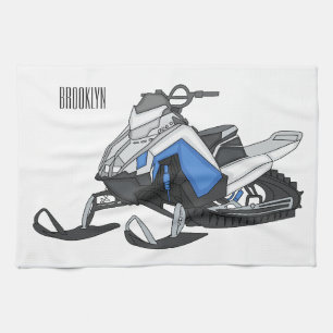 Snowmobile cartoon illustration tea towel