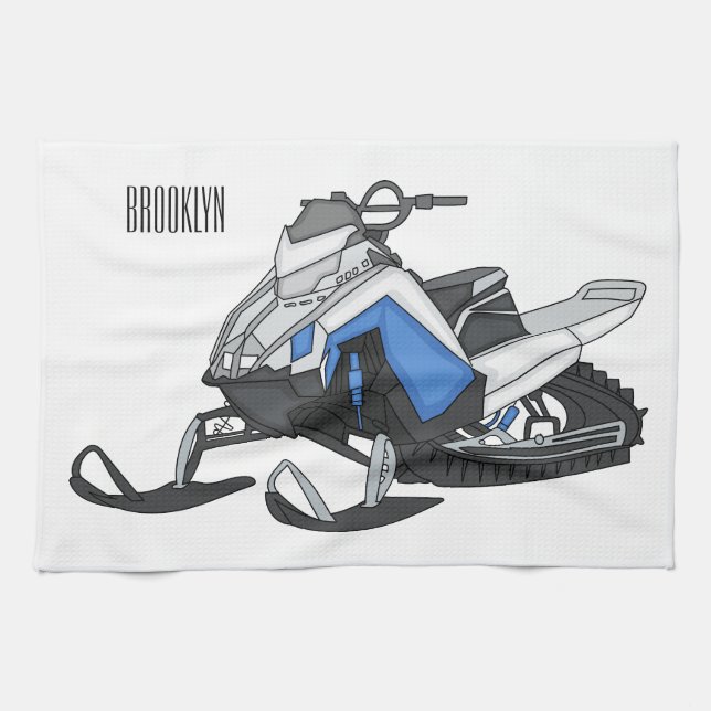 Snowmobile cartoon illustration tea towel (Horizontal)