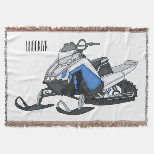Snowmobile cartoon illustration  throw blanket