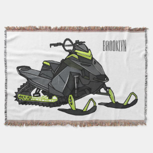 Snowmobile cartoon illustration  throw blanket