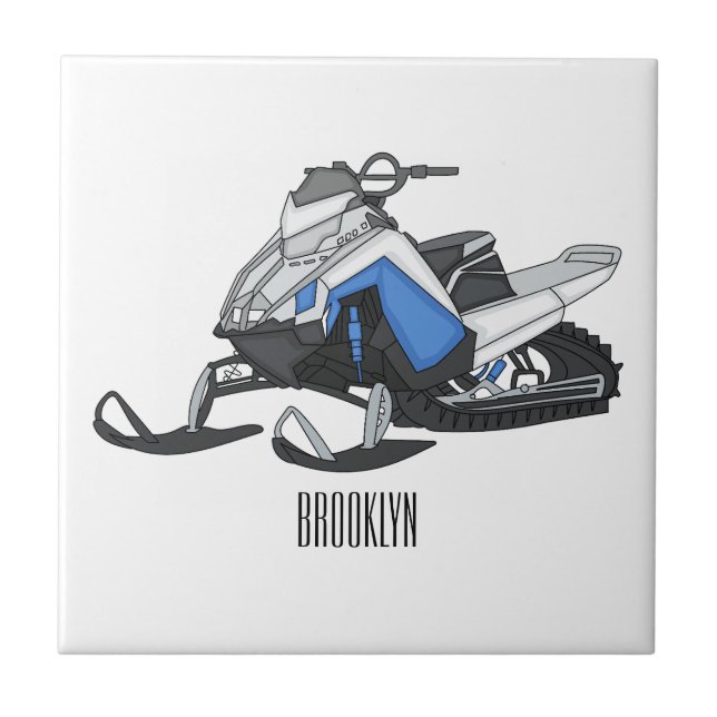 Snowmobile cartoon illustration tile (Front)
