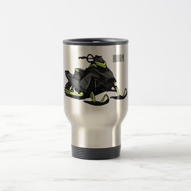 Snowmobile cartoon illustration  travel mug (Center)
