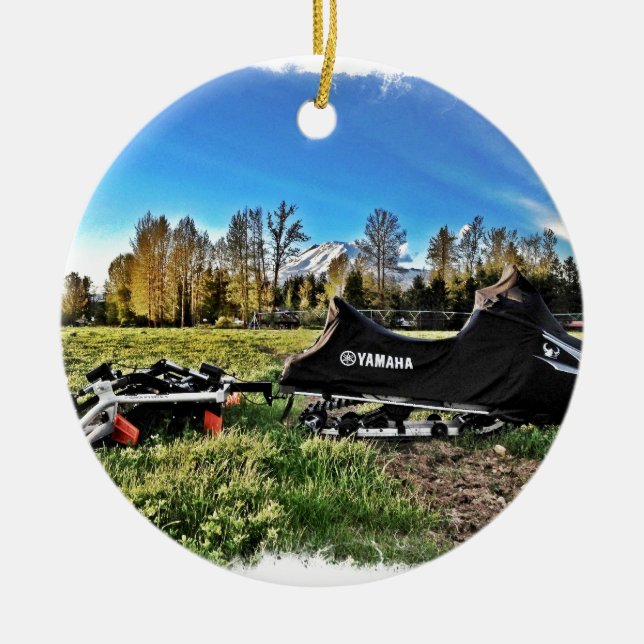 snowmobile ceramic tree decoration (Front)