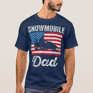 Snowmobile Dad American Flag Funny Snowmobiling Sn T-Shirt